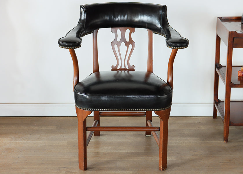 Black Leather Chippendale Arm Chair