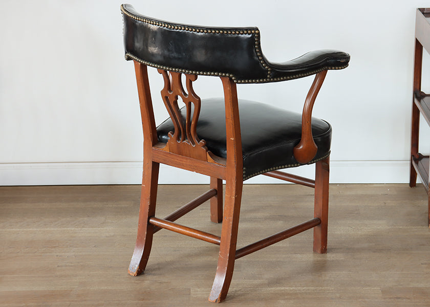 Black Leather Chippendale Arm Chair