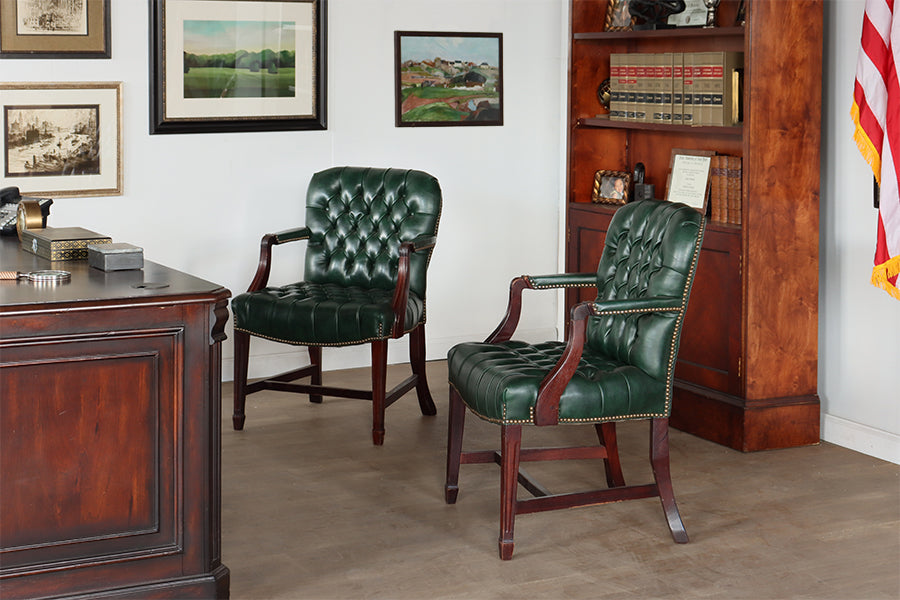 Green Leather Tufted Armchair
