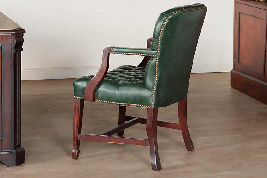 Green Leather Tufted Armchair
