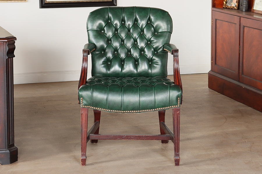 Green Leather Tufted Armchair