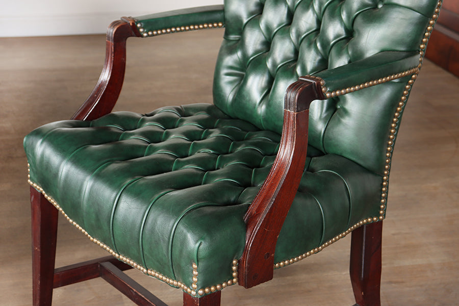 Green Leather Tufted Armchair