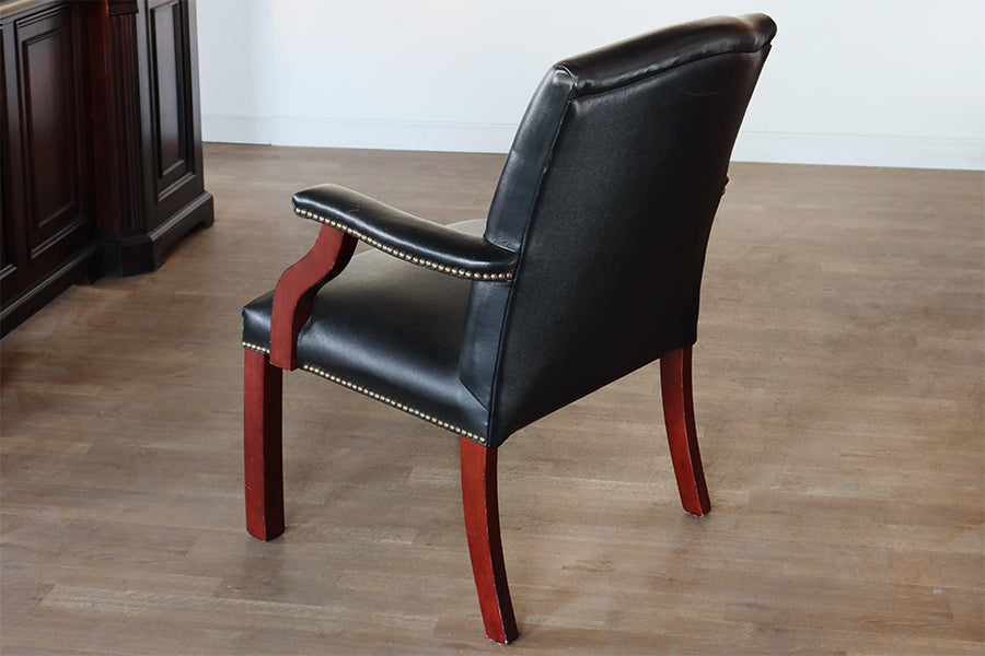 Black Leather Armchair with Nail head Trim