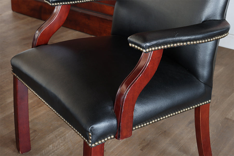 Black Leather Armchair with Nail head Trim