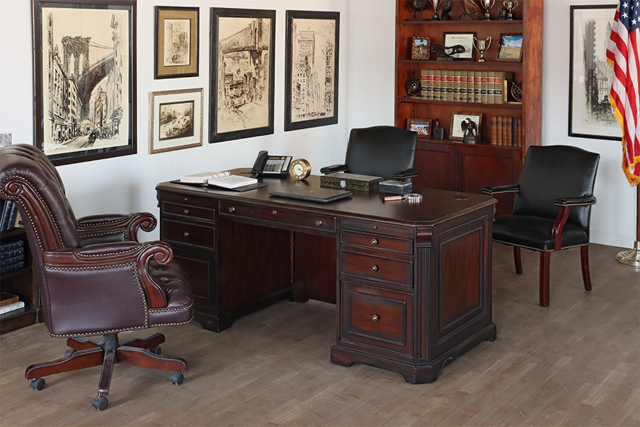 Black Leather Armchair with Nail head Trim