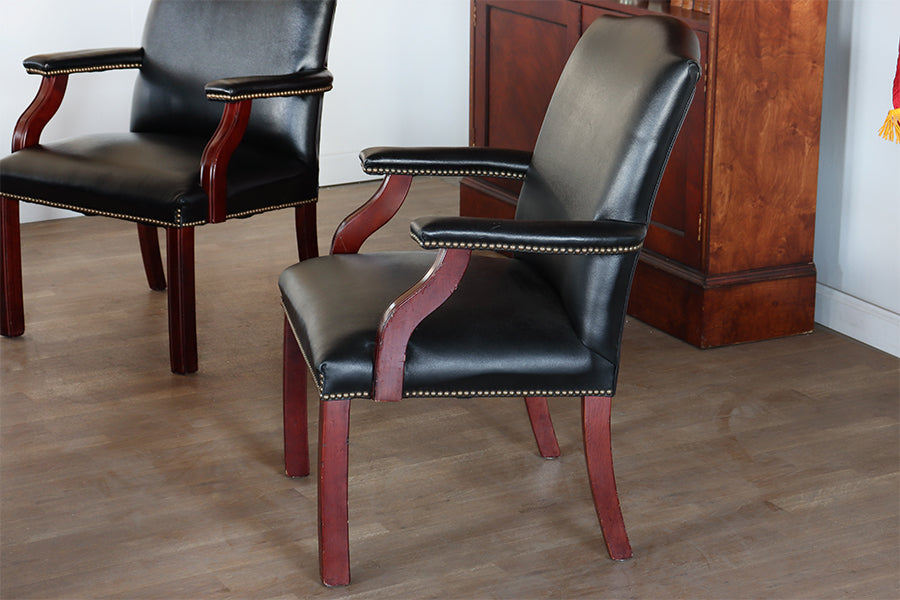 Black Leather Armchair with Nail head Trim