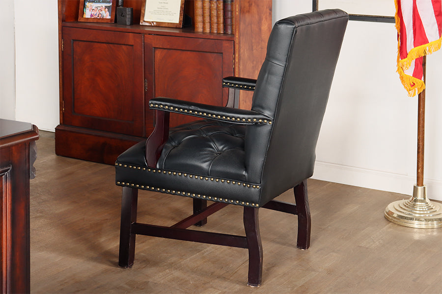 Tufted Anchor Grey Leather Armchair with Nail Head Trim