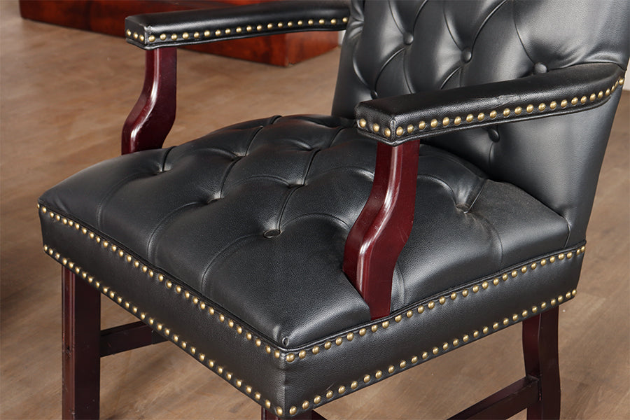 Tufted Anchor Grey Leather Armchair with Nail Head Trim