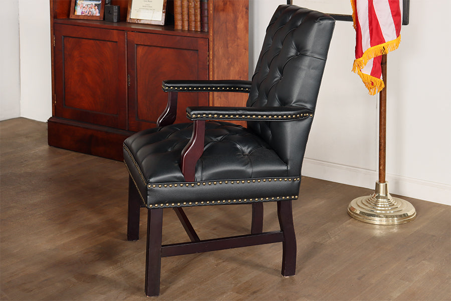 Tufted Anchor Grey Leather Armchair with Nail Head Trim