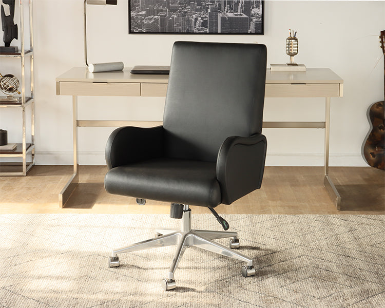 Black Vegan Leather Mid Century Style Office Chair