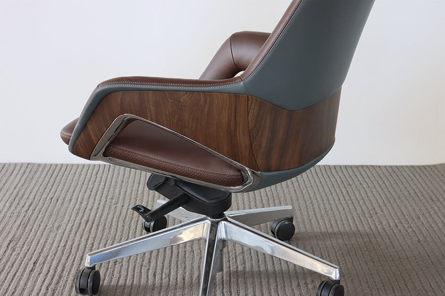 Ultra-Modern Brown Leather Tall Back Office Chair