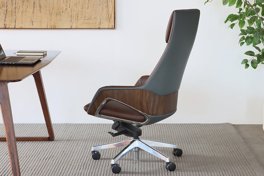 Ultra-Modern Brown Leather Tall Back Office Chair