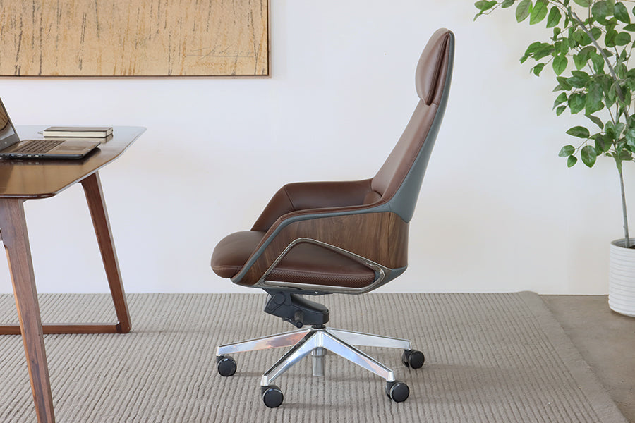 Ultra-Modern Brown Leather Tall Back Office Chair