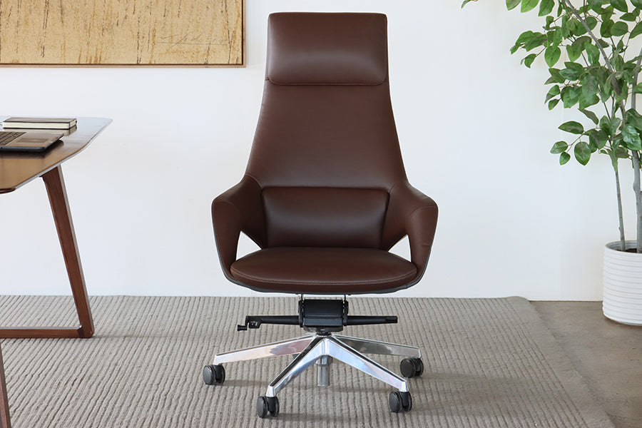 Ultra-Modern Brown Leather Tall Back Office Chair