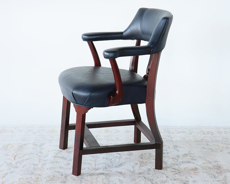 Dark Navy Leather Chippendale Style Arm Chair