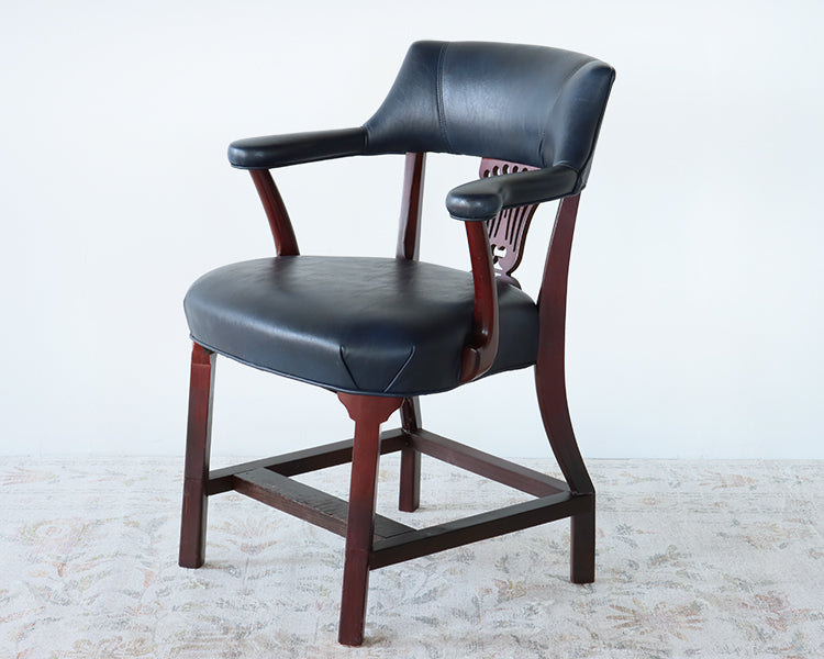Dark Navy Leather Chippendale Style Arm Chair