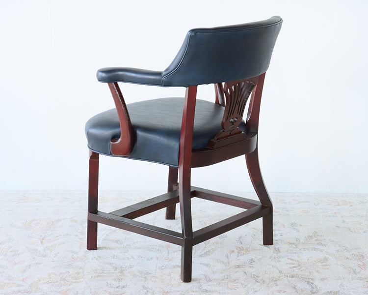 Dark Navy Leather Chippendale Style Arm Chair