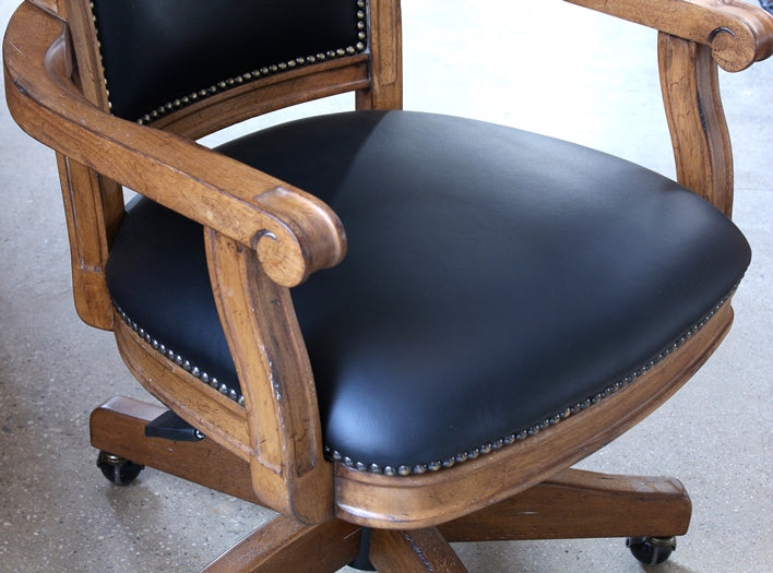 OC61 Wood Frame Black Leather Rolling Office Chair 