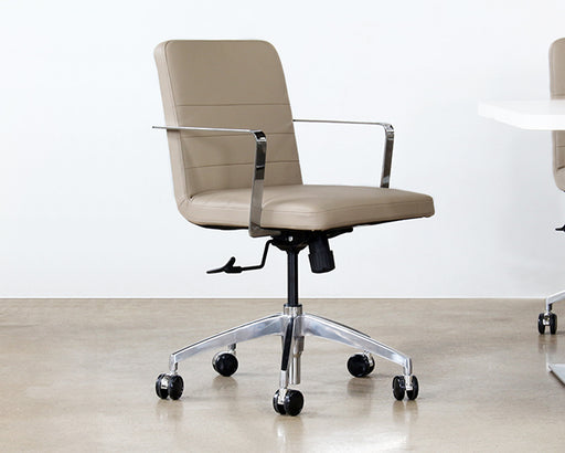 OC79 - Taupe Leather & Chrome Conference Chair On Casters