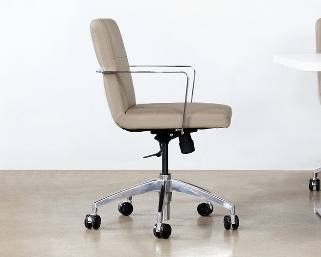 OC79 - Taupe Leather & Chrome Conference Chair On Casters