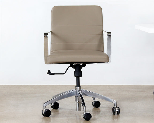 OC79 - Taupe Leather & Chrome Conference Chair On Casters