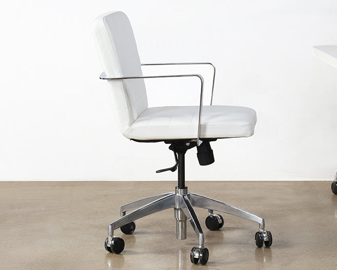 White Leather & Chrome Conference Chair On Casters