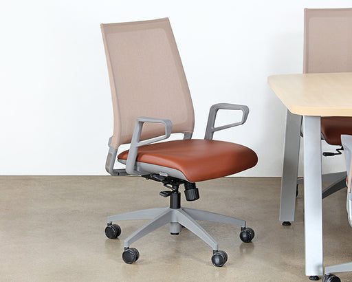 OC81 - Dove Grey Conference Chair With Saddle Brown Seat 
