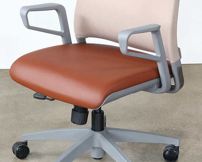 OC81 - Dove Grey Conference Chair With Saddle Brown Seat 