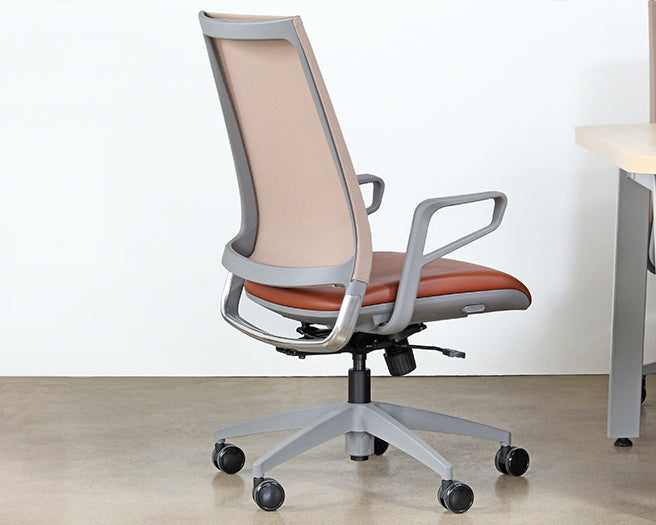 OC81 - Dove Grey Conference Chair With Saddle Brown Seat 