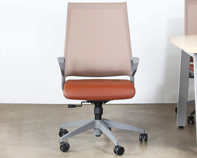 OC81 - Dove Grey Conference Chair With Saddle Brown Seat 