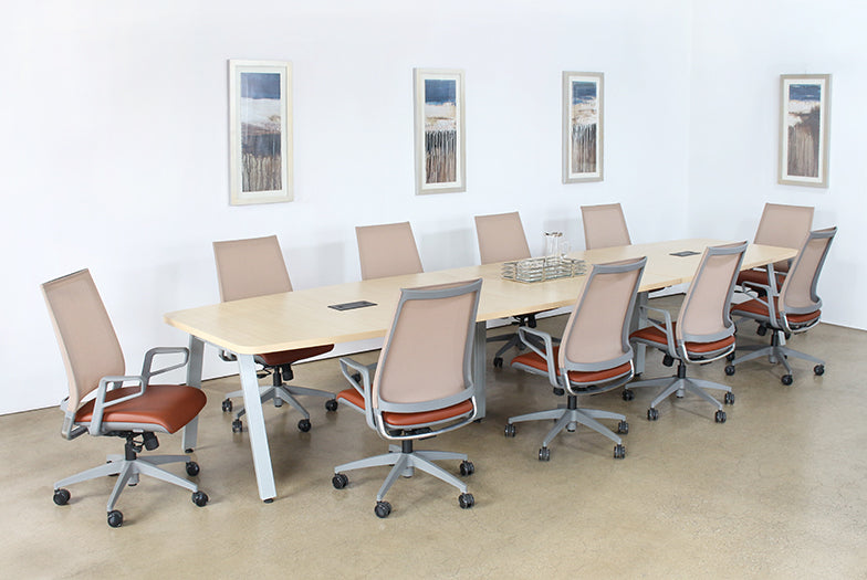 OC81 - Dove Grey Conference Chair With Saddle Brown Seat 