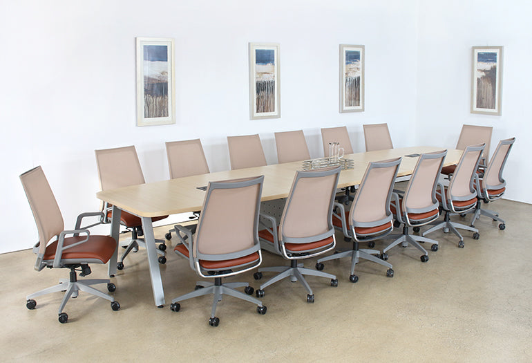 OC81 - Dove Grey Conference Chair With Saddle Brown Seat 