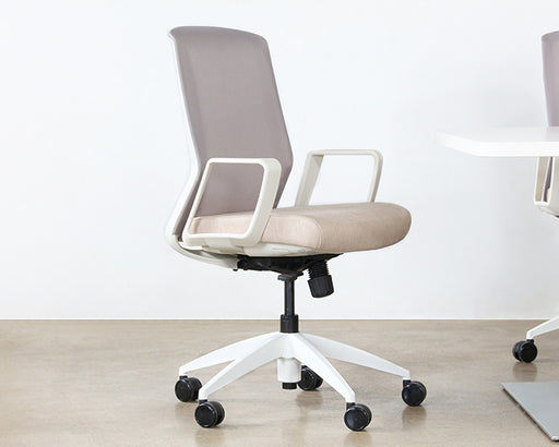 OC82 - White Conference Chair With Upholstered Sand Seat