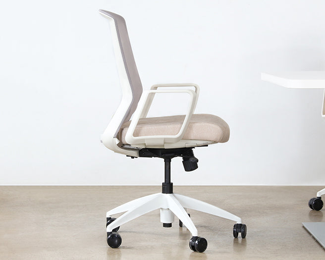 OC82 - White Conference Chair With Upholstered Sand Seat