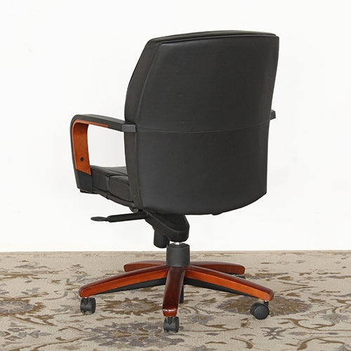Black Leather Conference Chair With Wood Base