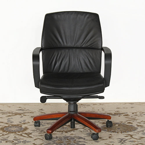 Black Leather Conference Chair With Wood Base