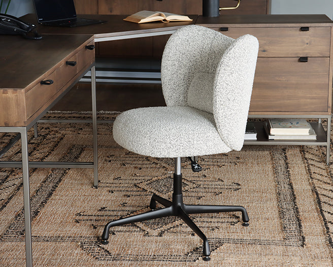 Beige Boucle Office Chair on Black Swivel Base