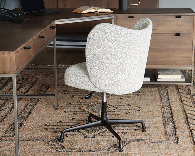 Beige Boucle Office Chair on Black Swivel Base