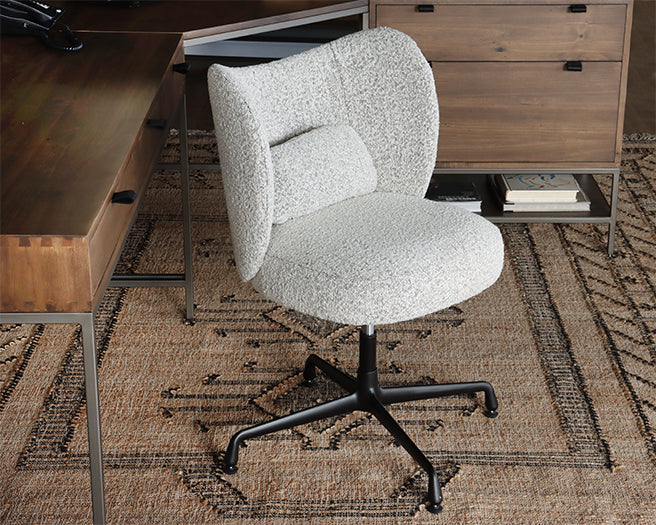 Beige Boucle Office Chair on Black Swivel Base