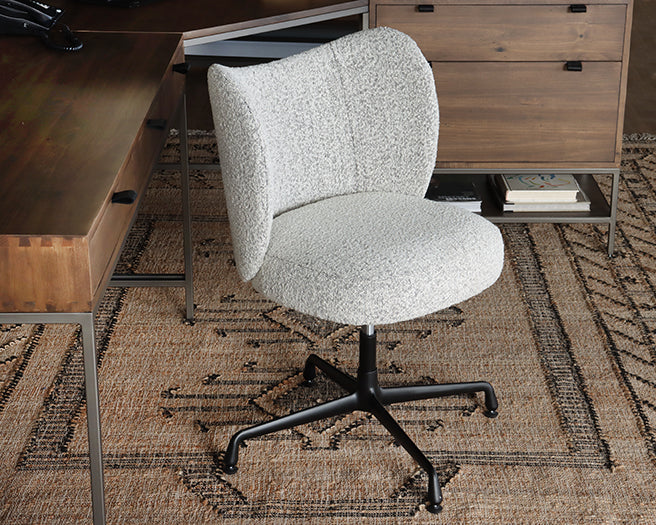 Beige Boucle Office Chair on Black Swivel Base