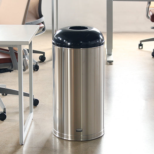 Black Top Round Trash Receptacle