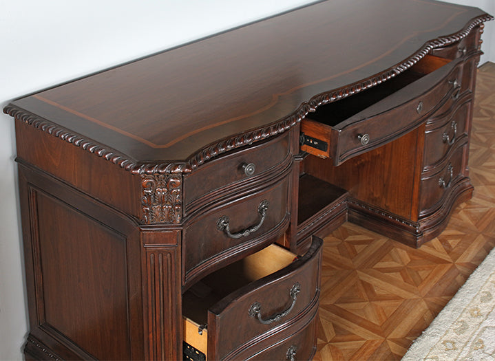 Burled Walnut Executive Credenza With Walnut Inlay