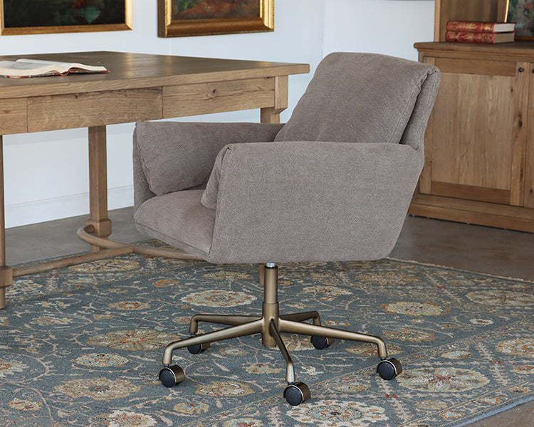 Coffee Brown Linen Office Chair