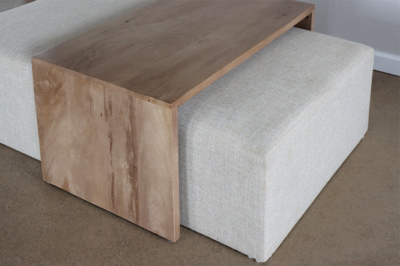 Linen Ottoman With Ash Tray Table (2 Piece)