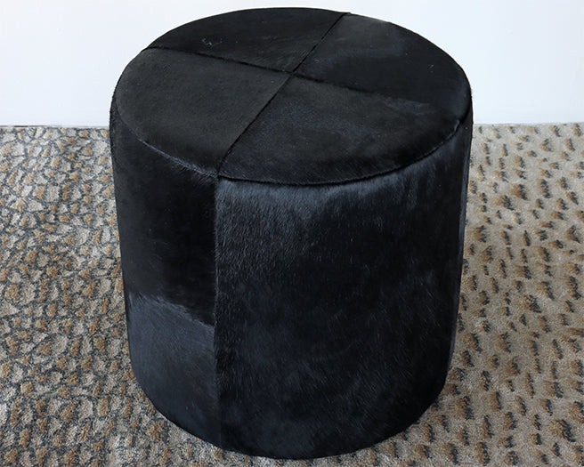 Small Black Hide Ottoman / Stool