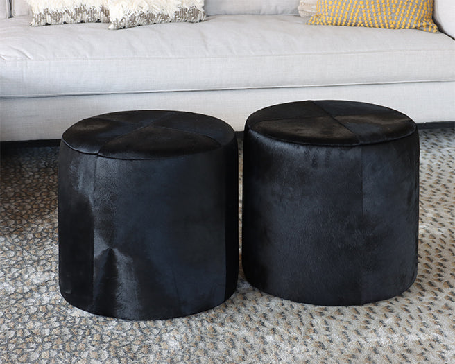 Small Black Hide Ottoman / Stool