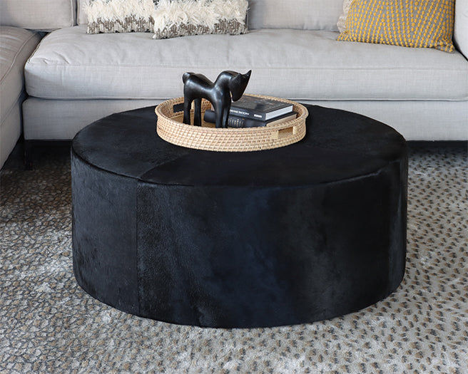 Large Black Hide Ottoman