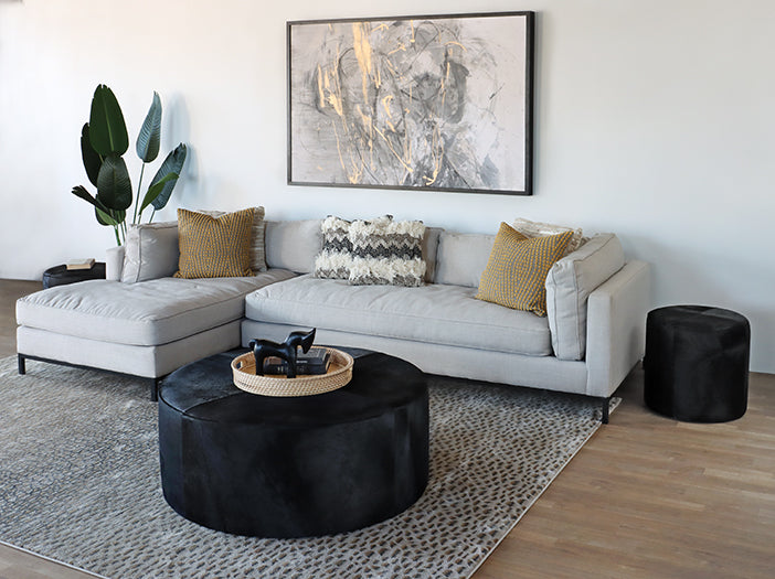 Large Black Hide Ottoman