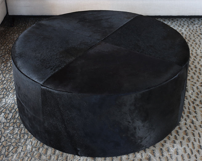Large Black Hide Ottoman