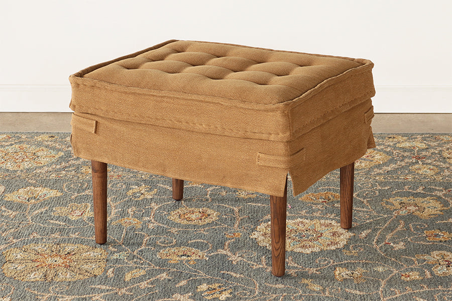 Spice Brown Linen Ottoman